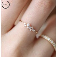 14k Solid Gold Simple 3 Diamonds Ring Zirconia Simple Rings for Women