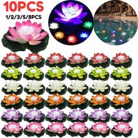 ✢▤ 1-10PCS LED Floating Lotus Light Waterproof Artificial Lily Flower Night Light Pond Lighting Pool Decoration Floating Candles