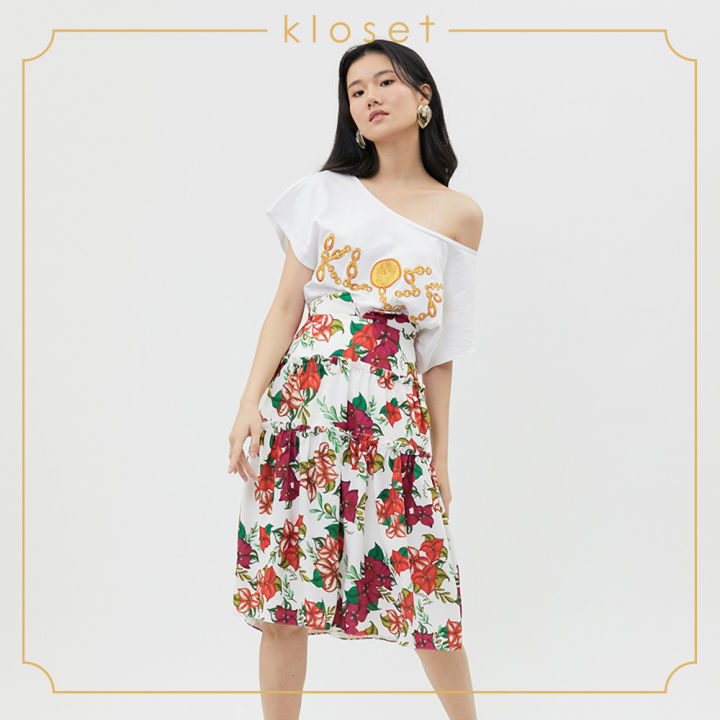 kloset-floral-print-flare-skirt-ss20-s004-กระโปรงแฟชั่น-กระโปรงสั้น-กระโปรงพิมพ์ลาย-เสื้อผ้าแฟชั่น