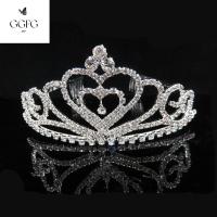 GGFG โลหะผสมอัลลอยด์ มงกุฏวันเกิด ทองสีทอง เงินสีเงิน หัวใจ Rhinestone Tiara สาวๆ เงางาม แถบคาดศีรษะ