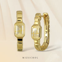 MIzuchol - ต่างหูเงินแท้ชุบทองคำแท้ ประดับหินไหมทองแท้ Golden Champagne Earrings