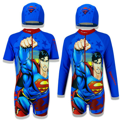 ชุดว่ายน้ำเด็ก (4-10ขวบ) ซุปเปอร์แมน *ลิขสิทธิ์แท้* ผลิตไทย Superman ซุปเปอร์ฮีโร่ แถมหมวกว่ายน้ำ และถุงใส่ชุด