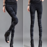 Streetwear slim women jeans large size stretch denim pencil pants female side stripe rivet skinny pants high waist long jeans