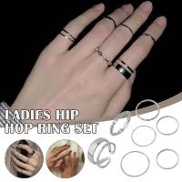 7 Pcs/set Adjustable Silver Irregular Geometric Finger Ring Jewelry Fashion Women Y4K3