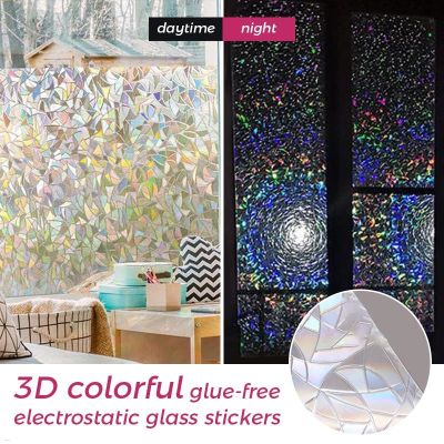 Colorful Window Privacy Film Rainbow Clings 3D Decorative Stained Glass Decal Static Cling Window Sticker Non-Adhesive for Glass