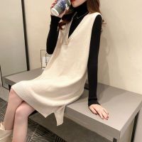 2021 Autumn Winter Loose Sleeveless Knitted Sweater Dress Women Long Vest Ladies V-Neck Pullovers Female Outerwear Pull Femme