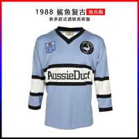 เสื้อผ้าบาสเกตบอลคุณภาพสูง 1988 Shark retro edition long-sleeved shirt football clothes Shark Rugby Jersey sport coat