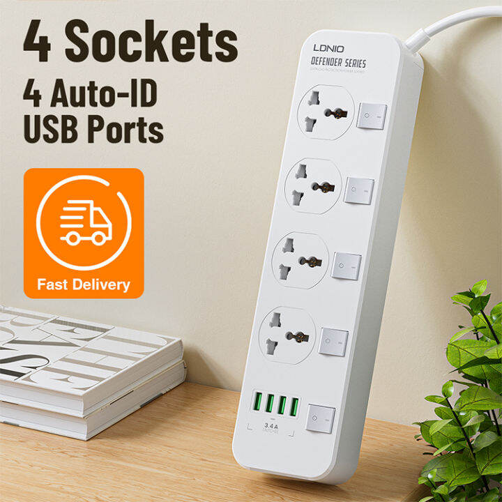 ldnio-sc4408-ปลั๊กไฟ-ปลั๊กพ่วง-4-ช่อง-4-usb-3-4a-max-universal-outlet-power-strip-รองรับไฟ-2500w-10a-max-250v-สายยาว-2-เมตร-ปลั๊กขากลม-2-ขา-รับประกันของแท้-100