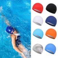 【CW】Summer Swim Pool Cap Waterproof Pu Fabric Comfortable Pu Waterproof Swimming Cap Protect Ears Long Hair Professional Elastic