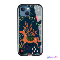 GGK เคสเคสสำหรับ Apple ไอโฟน15พลัส15โปรการ์ตูนสำหรับเด็กผู้หญิงน่ารักญี่ปุ่นสัตว์แนวคิดศิลปะมันวาวเคสด้านหลังกระจกเทมเปอร์กันกระแทก