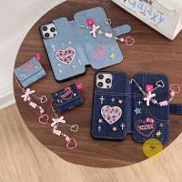 For เคสไอโฟน 14 Pro Max [Flip Jeans Denim Texture Heart] เคส Phone Case For iPhone 14 Pro Max Plus 13 12 11 For เคสไอโฟน11 Ins Korean Style Retro Classic Couple Shockproof Protective TPU Cover Shell