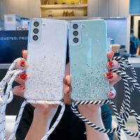 เคสสายคล้องคอกากเพชรฝาครอบสายคล้องแบบคาดตัวโทรศัพท์ HTT สำหรับ Samsung Galaxy S23 S22 S21 S20 FE S10 Plus Note 20 A73 A33 A53เฉียบ