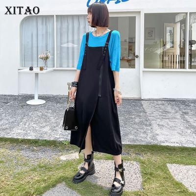 XITAO Dress  Goddess Fan Black Suspenders Dress