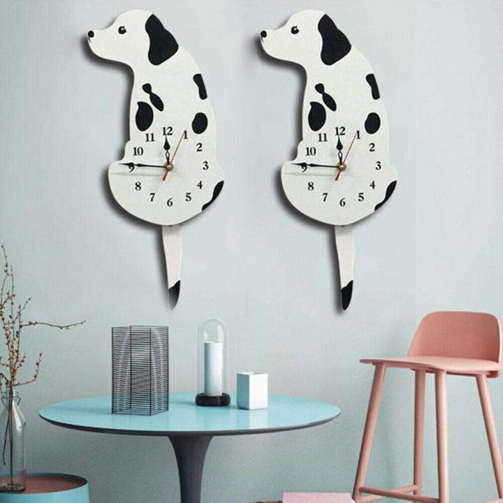 Dog Shape Wall Clock Wagging Tail Silent Cartoon Living Room Decor