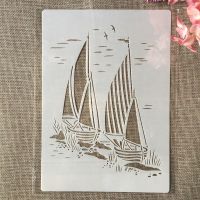 A4 29 ซม. 2 Sail Boat Marine DIY Layering Stencils ภาพวาดสมุดภาพสี Embossing Album ตกแต่งแม่แบบ-muya522538