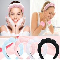 Bando spons untuk wanita ikat kepala pencuci wajah riasan Hoop rambut warna Solid lembut handuk mandi Spa anti selip