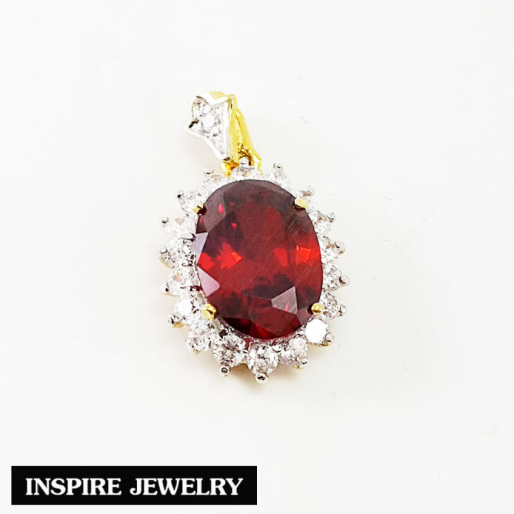 inspire-jewelry-ชุดเซ็ทเครื่องประดับพลอยโกเมน-จี้พลอยโกเมนล้อมเพชรพร้อมสร้อยคอ-และต่างหูพลอยโกเมนล้อมเพชร-สวยงามมาก-งานจิวเวลลี่