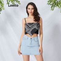 Lovito Vintage Scarf Print Bandana Camis Tops L00269 (Dark BlueWhiteBlackNavy BlueLight BlueBlack-1Red)