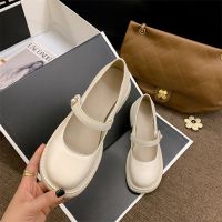 z74nfyx [Daihatsu Shoes Shop] รองเท้าโลฟเฟอร์ รองเท้าหนัง ส้นหนา หัวกลม ปากตื้น ขนาดเล็ก สีขาว สไตล์ฝรั่งเศส เรโทร สําหรับผู้หญิง 2023