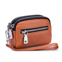 ☁☸ Wallet For Women Genuine Leather Coin Purse Female Double Zipper Travel Organizer Small Pouch Fashion Storage Bag With Strap