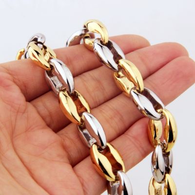 7 -40 6.5/7.5/12mm Fashion Womens Mens Stainless Steel Gold Silver Color Coffee Beads Bean Chain Necklace