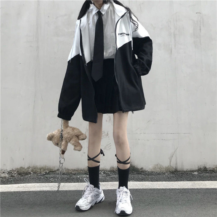 patchwork-basic-jackets-women-letter-print-zip-up-hooded-spring-students-all-match-girls-preppy-style-baggy-ulzzang-harajuku-ins