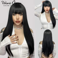 Long Straight Black Synthetic Wig For Woman With Bangs 26 Inch Blonde Pink Red Cosplay Lolita Wigs Heat Resistant Natural Hair2023