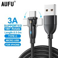 AUFU 180 Rotate USB Type C Cable Fast Charging Wire For Xiaomi POCO Oneplus Huawei for iphone Mobile Cellphone Charger Data Cord Cables  Converters