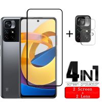 (Hulux electron) 4-In-1สำหรับ Poco M4 Pro 5กรัมแก้วสำหรับ Xiaomi Poco M4 Pro กระจกเต็มกาวป้องกันหน้าจอสำหรับ Poco M3 M4 Pro เลนส์แก้ว