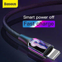 Baseus อัจฉริยะปิดสายชาร์จ USB สำหรับ iPhone 14 13 Pro Max XR Xs Max 8 7วินาทีบวกหายใจสาย USB อัตโนมัติปิดสายชาร์จ