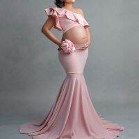 Latest Maternity Dresses Sexy Photo Shooting Props Ruffled Tops Long Skirt Suits Pregnant Women Baby Shower Photography Props