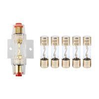 6 Pcs Fuse: 1 Pcs 4/8 Gauge Agu Fuse Holder 80A &amp; 5 Pcs Car Audio Amp Amplifier Glass 40A AMP AGU Gold Plated Fuse Fuses Accessories