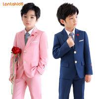 lontakids ชุดสูทชุดสูทสำหรับเด็กผู้ชายทางการสำหรับเด็ก3ชิ้น,ชุดสูทสีชมพูเข้ม (เสื้อเบลเซอร์ + กางเกง + เนคไท) ชุดชุดสุภาพบุรุษสำหรับเด็กวัยหัดเดินชุดวันเกิดงานแต่งงาน