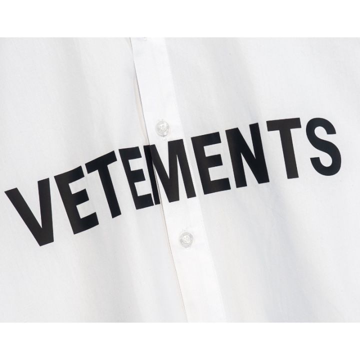 แฟชั่นเสื้อเชิ้ตแขนยาวพิมพ์ลายโลโก้-vetements-พลัสไซส์