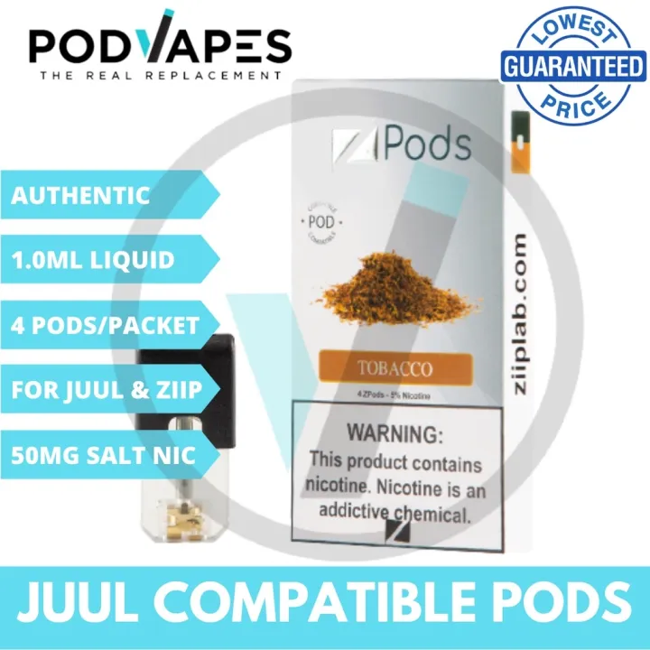 PODVAPES ZiiP J Pods Tobacco Ziip and Juul Compatible Pods 5 50mg/ml