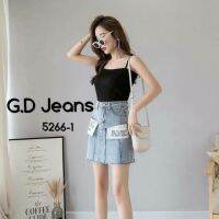 G.D. Jeans รุ่น 5266-1#กระโปรงยีนส์ผ้าด้านทรงเอสั้นสีฟอกกระเป๋าพิมพ์ลายภาษาอังกฤษความยาว 15 นิ้ว ??