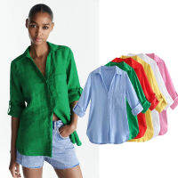 TARF linen Whirt Za Woman 2021 Fashion Blouses Green Pink White Long Sleeve Slim Shirts Chic Button Up Womens Summer tops P6142