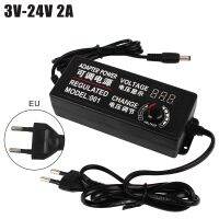 ◑ Adjustable 3V-24V 2A AC/DC Adapter EU Plug Display Screen Plastic Voltage Regulated Power Supply Adatpers 8 Pcs Connectors