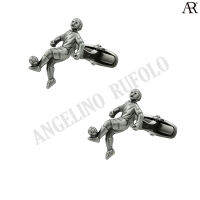 ANGELINO RUFOLO Cufflink(คัฟลิงค์) ดีไซน์ Football Player กระดุมข้อมือคัฟลิ้งโรเดียมคุณภาพเยี่ยม ตัวเรือนสีเงิน/สีทองโบราณ