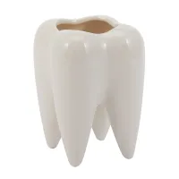 Tooth Shape White Ceramic Flower Pot Modern Design Planter Teeth Model Mini Desktop Pot Creative Gift(without plants)