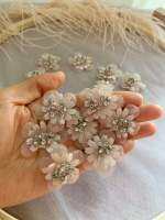 10 Pieces blush pink bead flowers applique, 3D lace applique for couture supplies