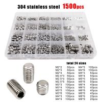 500/1500 M2 M2.5 M3 M4 M5 M6 M8 DIN913 304 Stainless Steel Black Hex Hexagon Socket Allen Flat Point Grub Bolt Set Screw Kit Box Nails Screws Fastener