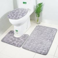 【ปัจจุบัน】ชุดพรมปูพื้นห้องน้ำ European Pebble Stone Door Mats Toilet Floor Rug Bathroom Absorbent Non Slip Carpet Two Piece Home Decor