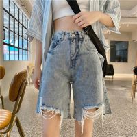 Celana Pendek Denim ที่มีขากว้างบางและความยาวหนึ่งในสี่,ฤดูใบไม้ผลิขนาดใหญ่,อ้วน,200 Catties,ท่อตรง,กางเกงขาสั้นพรุนสำหรับผู้หญิง Shan40