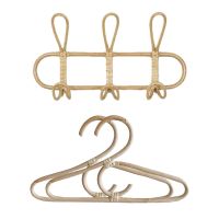 1 Pcs 40X20Cm Rattan Wall Hooks Kids Garments Organizer Rack &amp; 2Pcs 31 X 18Cm Rattan Clothes Hanger Kids