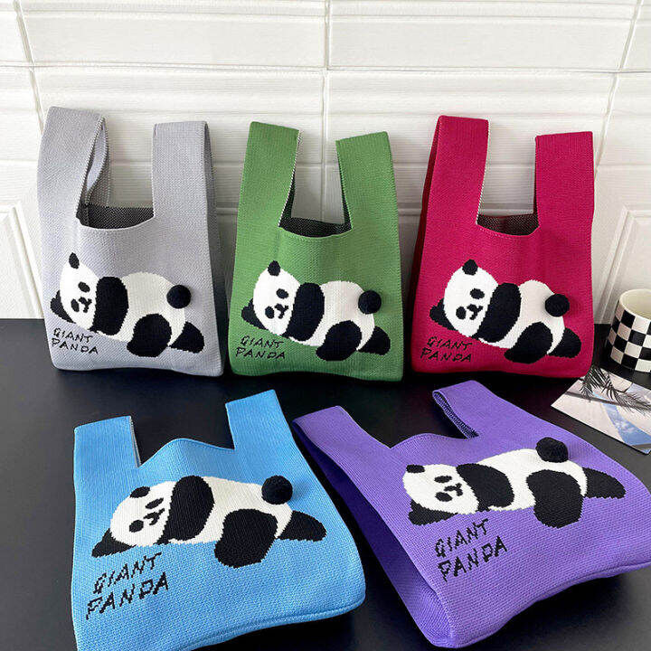 student-bag-underarm-bag-hand-bag-shopping-bags-handbag-bag-panda-knitted-bag-cute-panda-bag