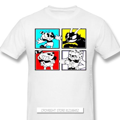 Cool Print 100% Cotton Funny T Shirts Cuphead Animated Characters Mugman Run And Gun Fights Game Men Fashion Streetwear