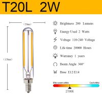 หลอดไฟ LED แบบท่อ1W 2W T20 T6หลอดไฟเส้นใยยาวโบราณหลอดไฟตะเกียงย้อนยุคเอดิสันหรี่แสงได้ E12 E14สำหรับหลอดไฟ LED จี้โคมระย้า