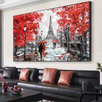 Arthyx Red Tree ภาพวาดสีน้ำมันบนผ้าใบบทคัดย่อ Tower City Landscape Wall Art รูปภาพสำหรับห้องนอน Home Office Decor New