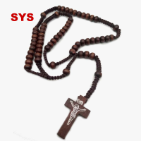 SYS ไม้ Cross คริสเตียนคริสเตียนสร้อยคอสำหรับการภาวนาลูกประคำเครื่องประดับทางศาสนา